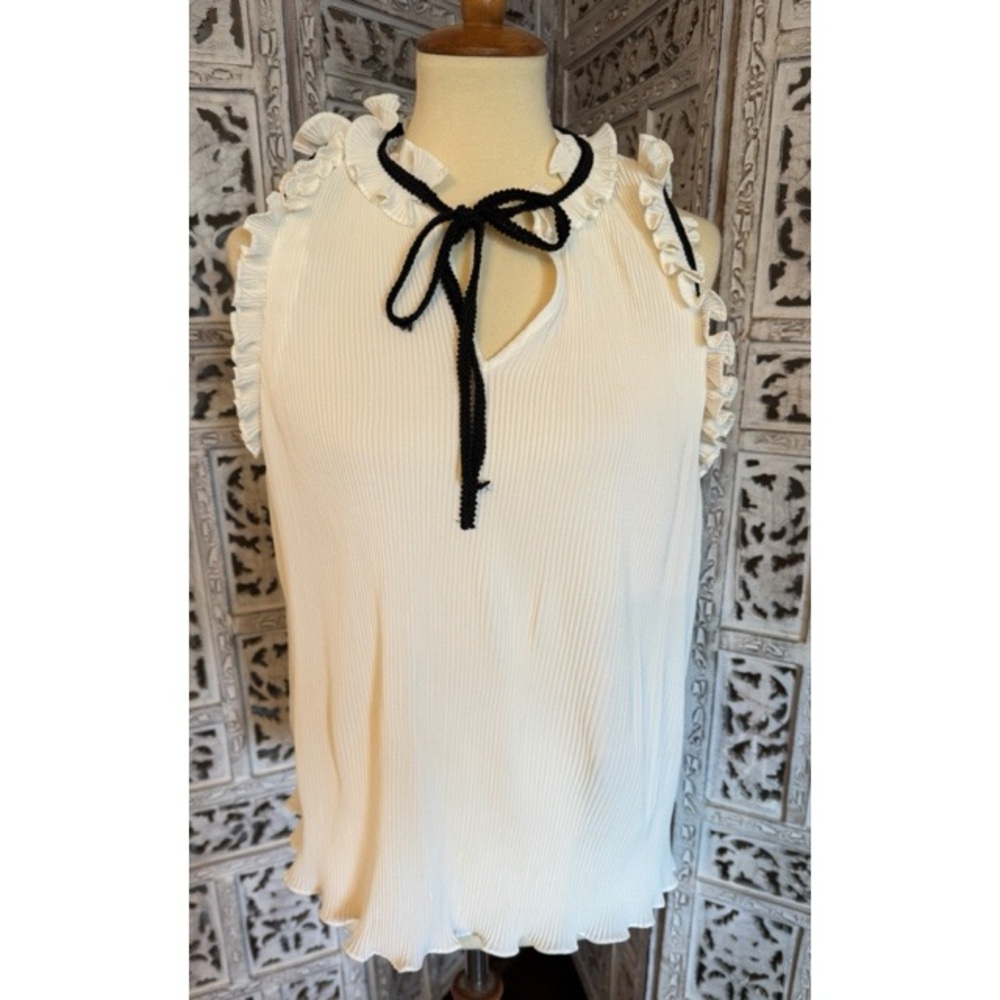 White Ruffled Sleeveless Top- Size Small